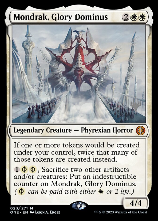 Mondrak, Glory Dominus 23p/160 (Promo Pack: Phyrexia: All Will Be One)  - Foil | Good Games Adelaide SA