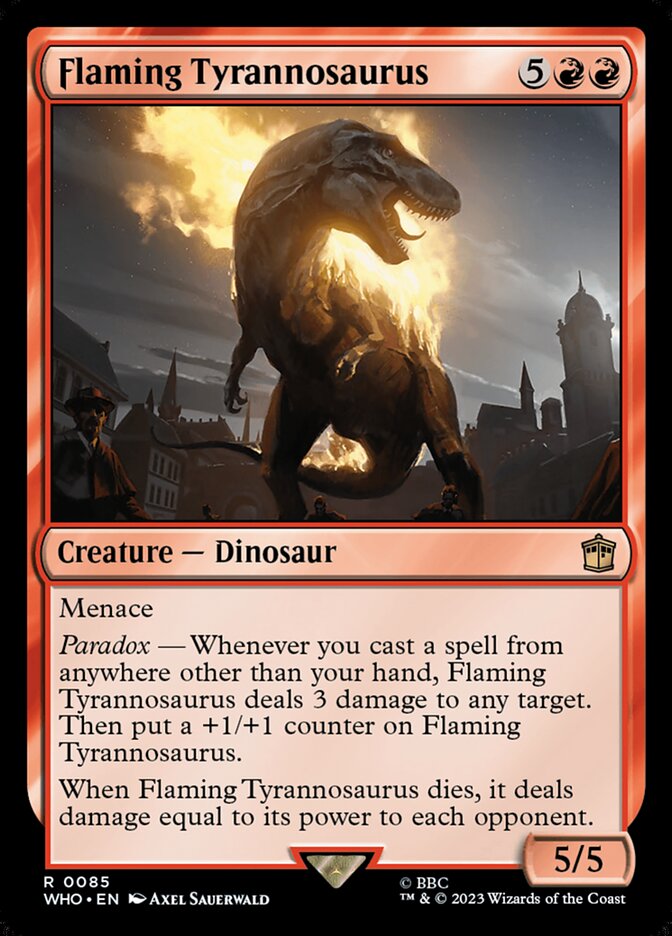 Flaming Tyrannosaurus 85 (Universes Beyond: Doctor Who)  - Foil | Good Games Adelaide SA