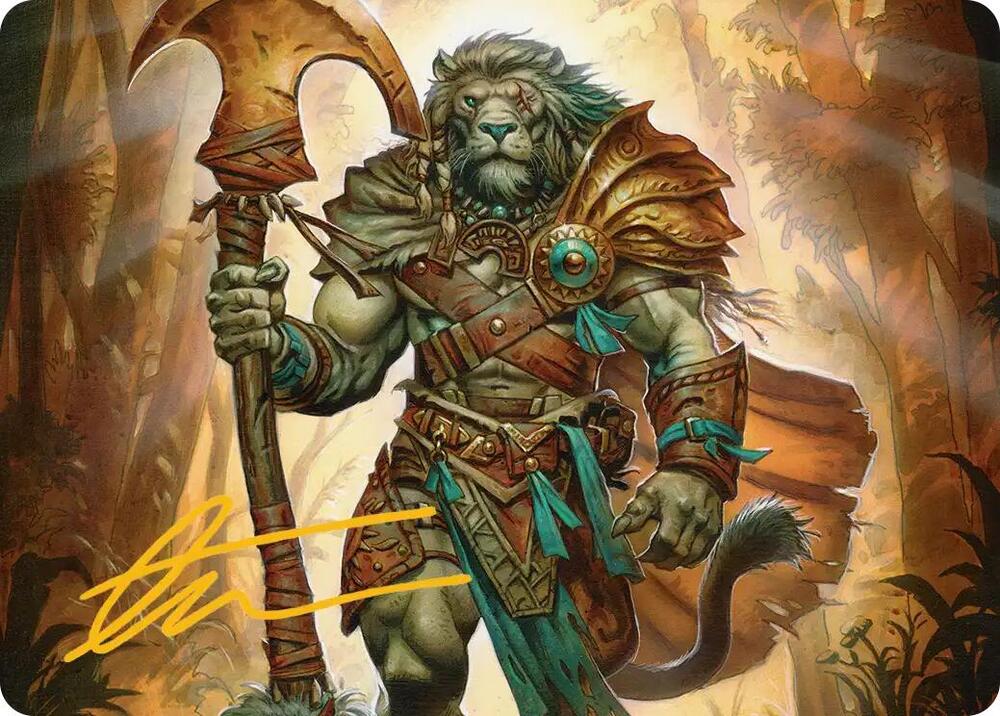 Ajani Outland Chaperone Art Card Gold Stamped Signature 28 (Art Series: Lorwyn Eclipsed)  | Good Games Adelaide SA