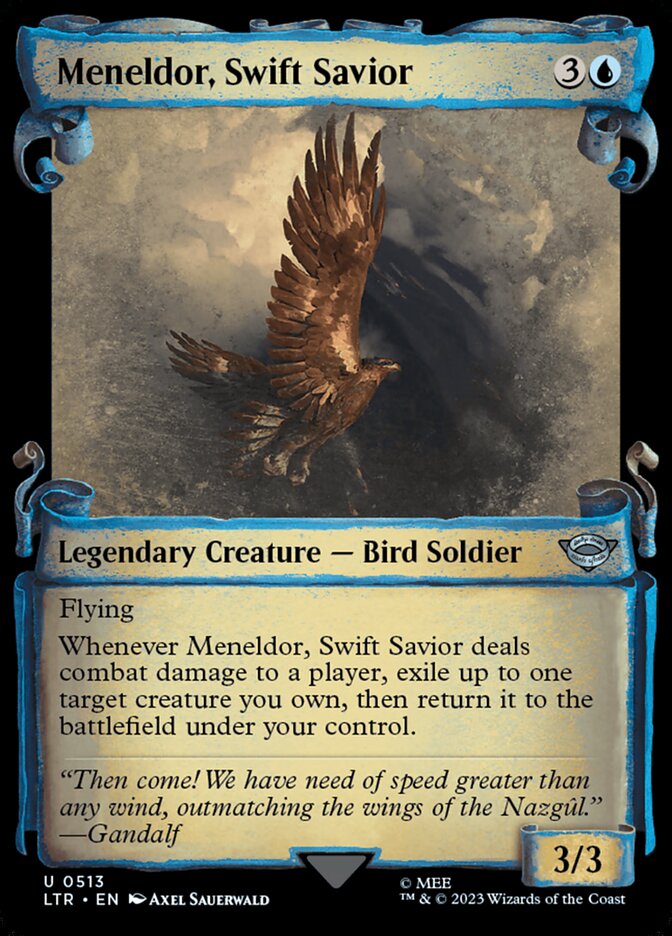 Meneldor, Swift Savior 513 (Universes Beyond: The Lord of the Rings: Tales of Middle-earth)  - Showcase Scroll Foil | Good Games Adelaide SA