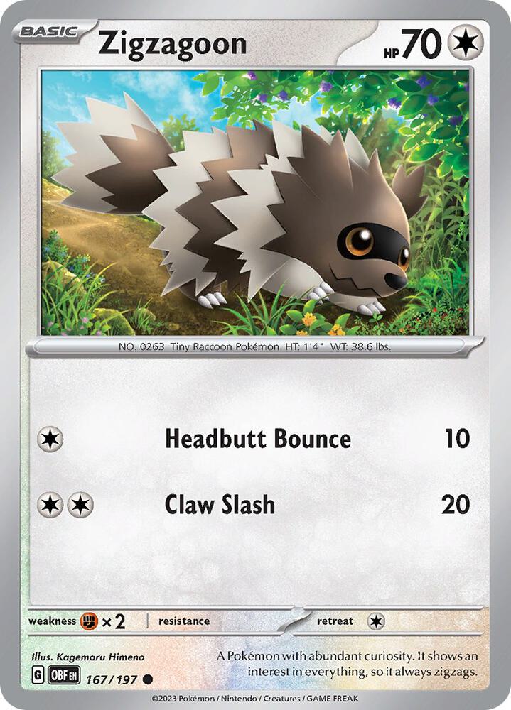 Zigzagoon 167/197 (SV03: Obsidian Flames)  | Good Games Adelaide SA