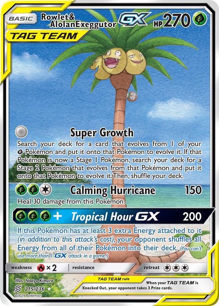 Rowlet and Alolan Exeggutor GX Alternate Full Art 215/236 (SM - Unified Minds)  - Holofoil | Good Games Adelaide SA