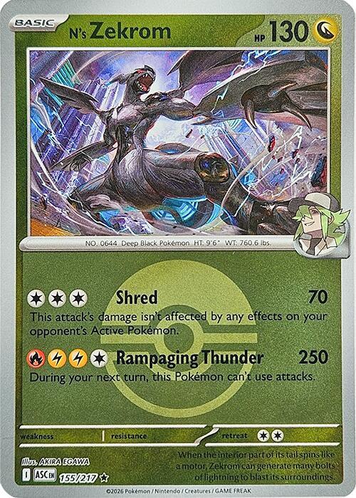 N's Zekrom 155/217 (ME: Ascended Heroes)  - Reverse Holofoil | Good Games Adelaide SA