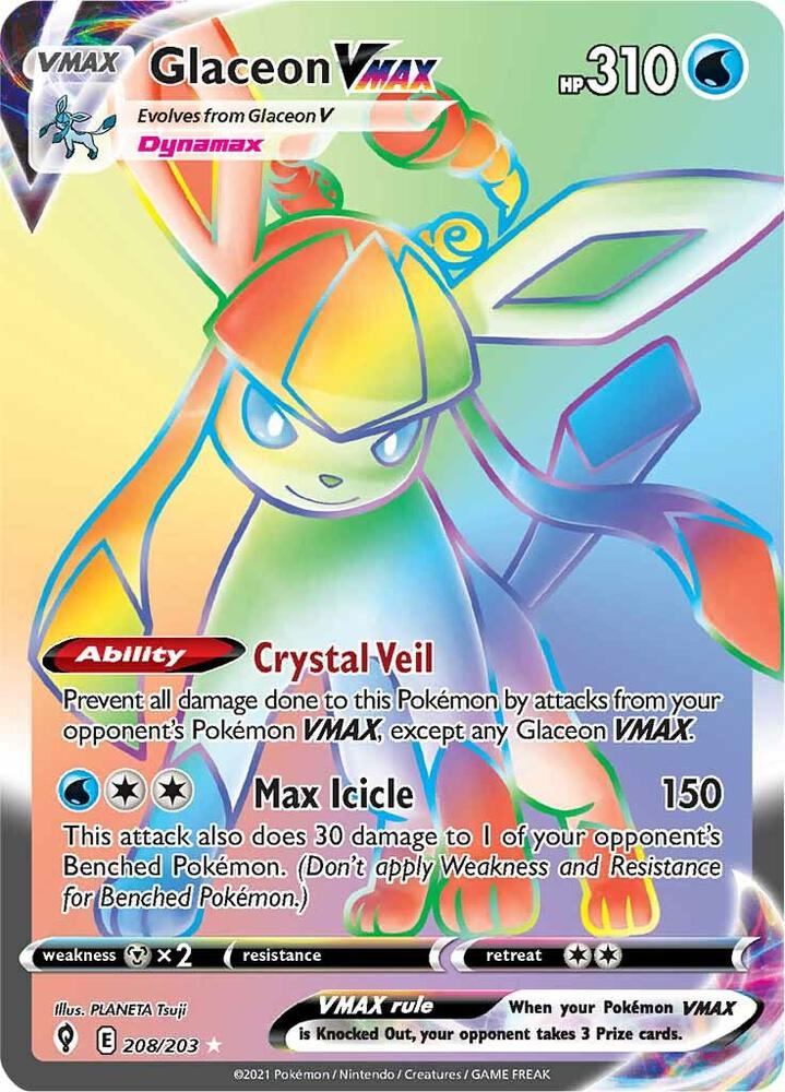Glaceon VMAX Secret 208/203 (SWSH07: Evolving Skies)  - Holofoil | Good Games Adelaide SA