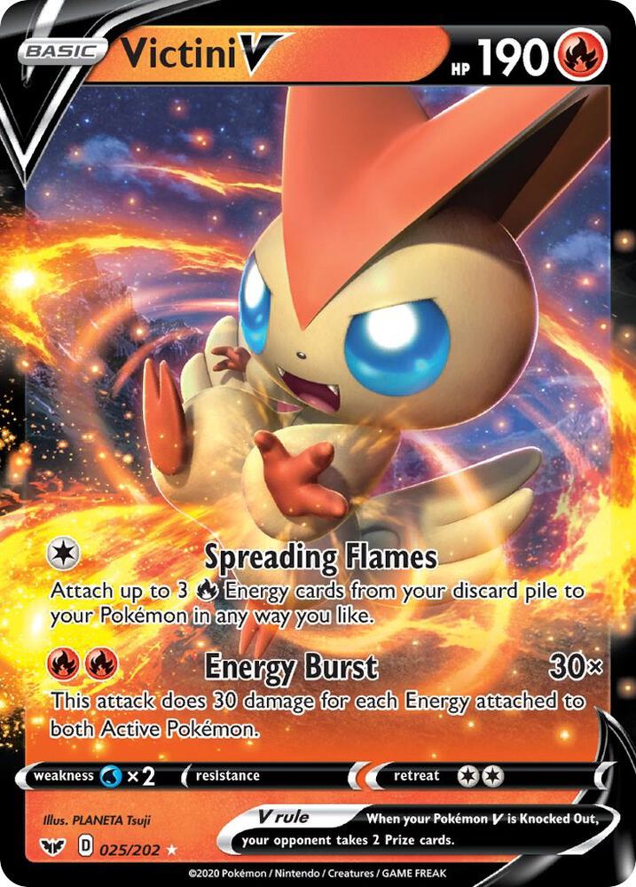 Victini V 025/202 (SWSH01: Sword & Shield Base Set)  - Holofoil | Good Games Adelaide SA