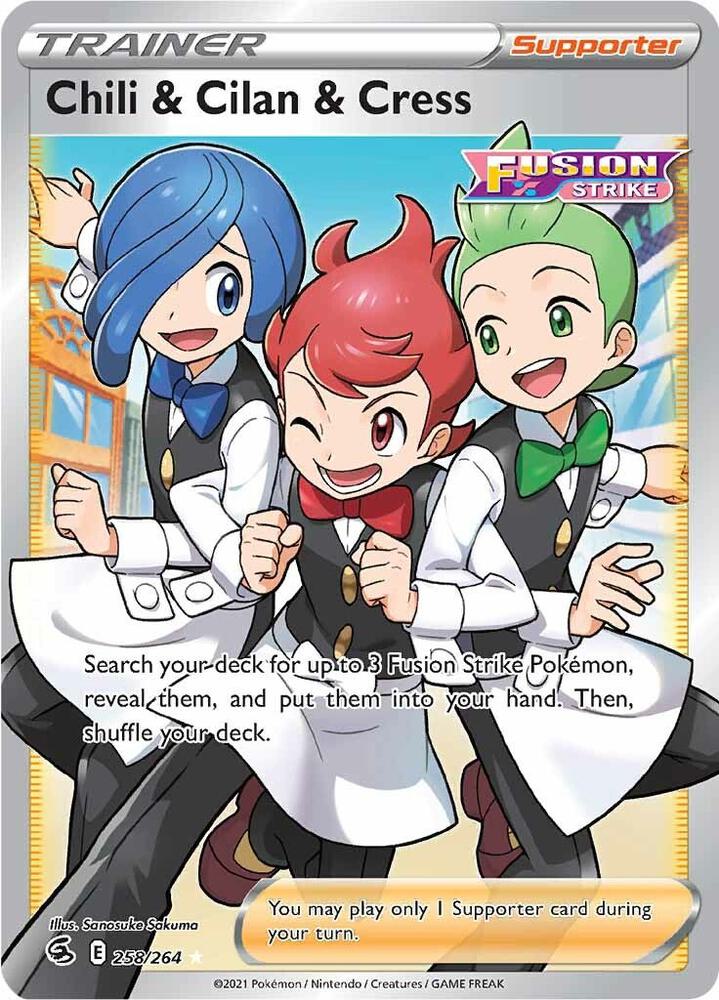 Chili and Cilan and Cress Full Art 258/264 (SWSH08: Fusion Strike)  - Holofoil | Good Games Adelaide SA