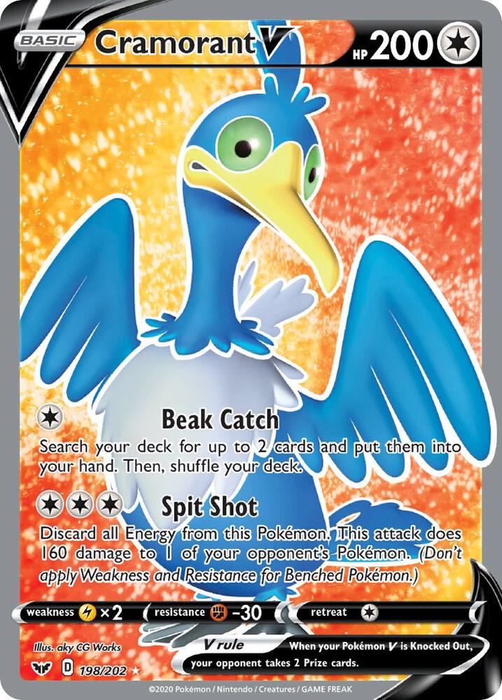 Cramorant V Full Art 198/202 (SWSH01: Sword & Shield Base Set)  - Holofoil | Good Games Adelaide SA