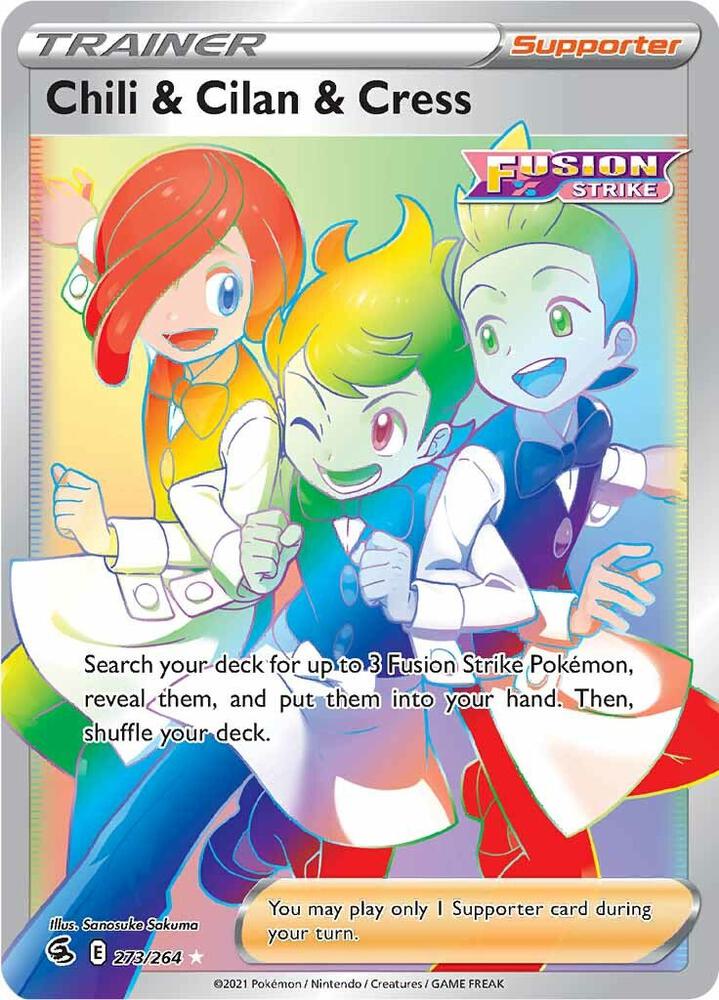Chili and Cilan and Cress Secret 273/264 (SWSH08: Fusion Strike)  - Holofoil | Good Games Adelaide SA