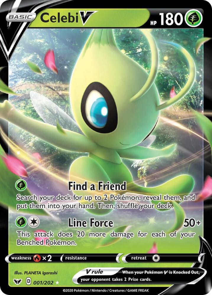 Celebi V 001/202 (SWSH01: Sword & Shield Base Set)  - Holofoil | Good Games Adelaide SA