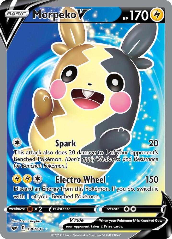 Morpeko V Full Art 190/202 (SWSH01: Sword & Shield Base Set)  - Holofoil | Good Games Adelaide SA