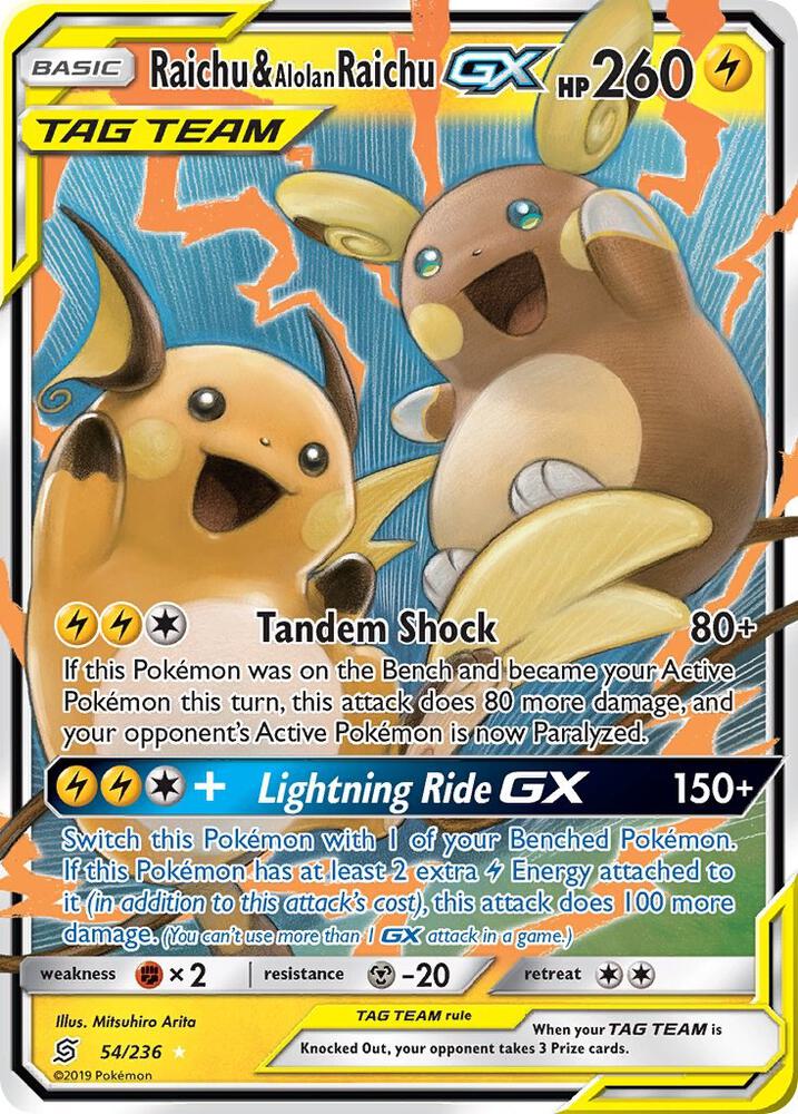 Raichu and Alolan Raichu GX 54/236 (SM - Unified Minds)  - Holofoil | Good Games Adelaide SA