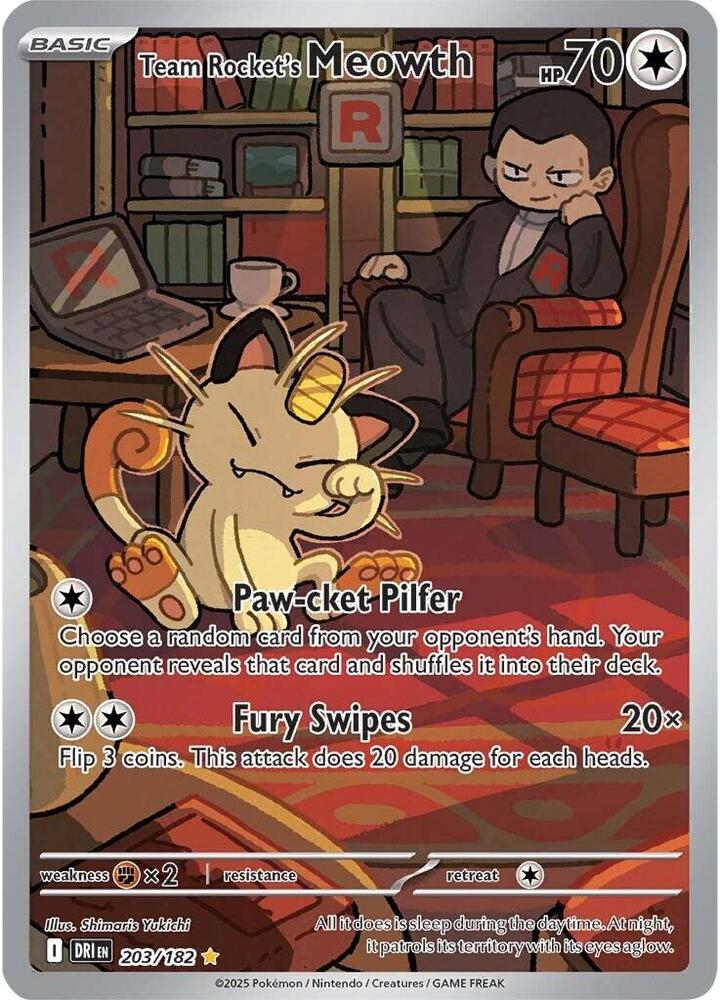 Team Rocket's Meowth 203/182 (SV10: Destined Rivals)  - Holofoil | Good Games Adelaide SA