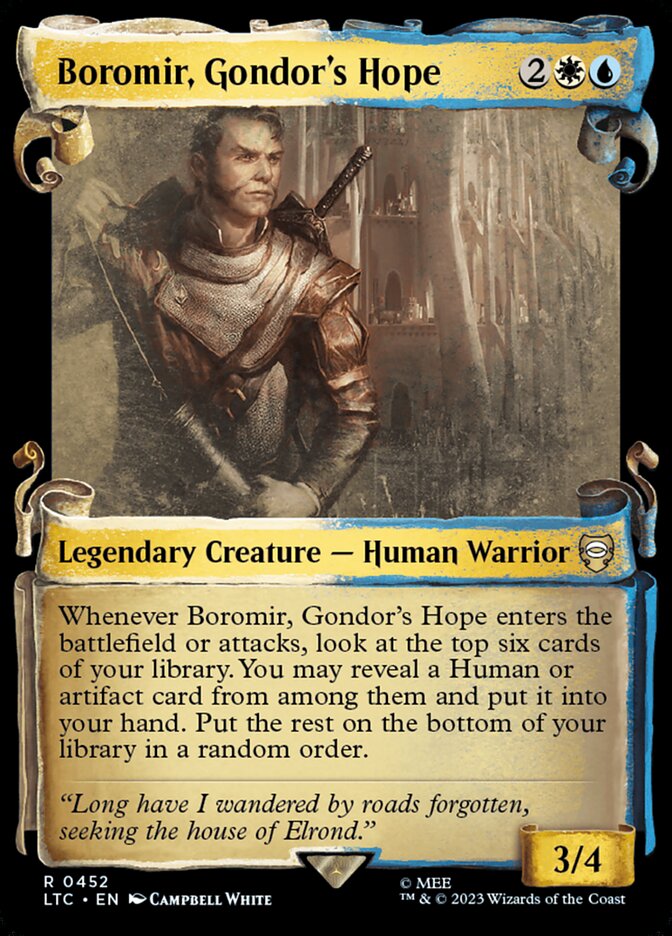 Boromir, Gondor's Hope 452 (Commander: The Lord of the Rings: Tales of Middle-earth)  - Showcase Scroll Foil | Good Games Adelaide SA