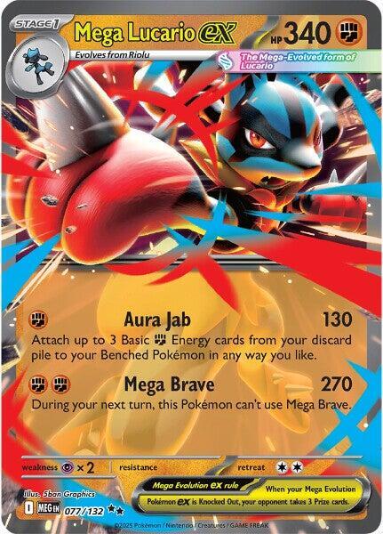 Mega Lucario ex 077/132 (ME01: Mega Evolution)  - Holofoil | Good Games Adelaide SA