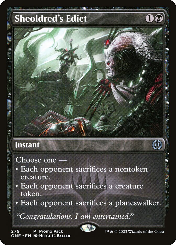 Sheoldreds Edict 279 (Promo Pack: Phyrexia: All Will Be One)  - Foil | Good Games Adelaide SA