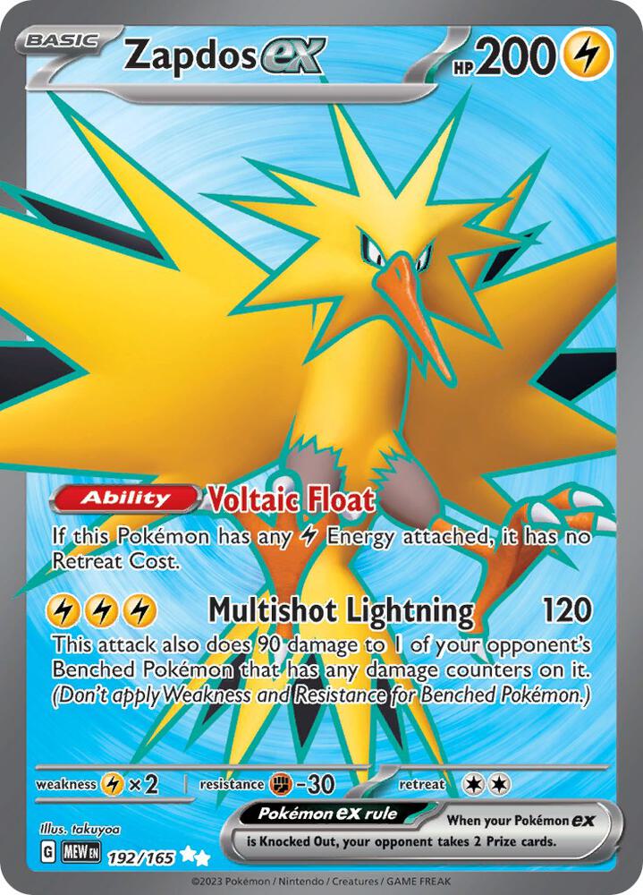 Zapdos ex 192/165 (SV: Scarlet & Violet 151)  - Holofoil | Good Games Adelaide SA