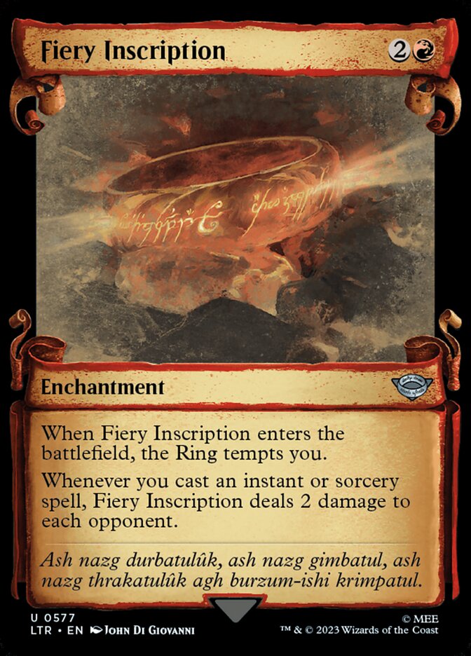 Fiery Inscription 577 (Universes Beyond: The Lord of the Rings: Tales of Middle-earth)  - Showcase Scroll Foil | Good Games Adelaide SA