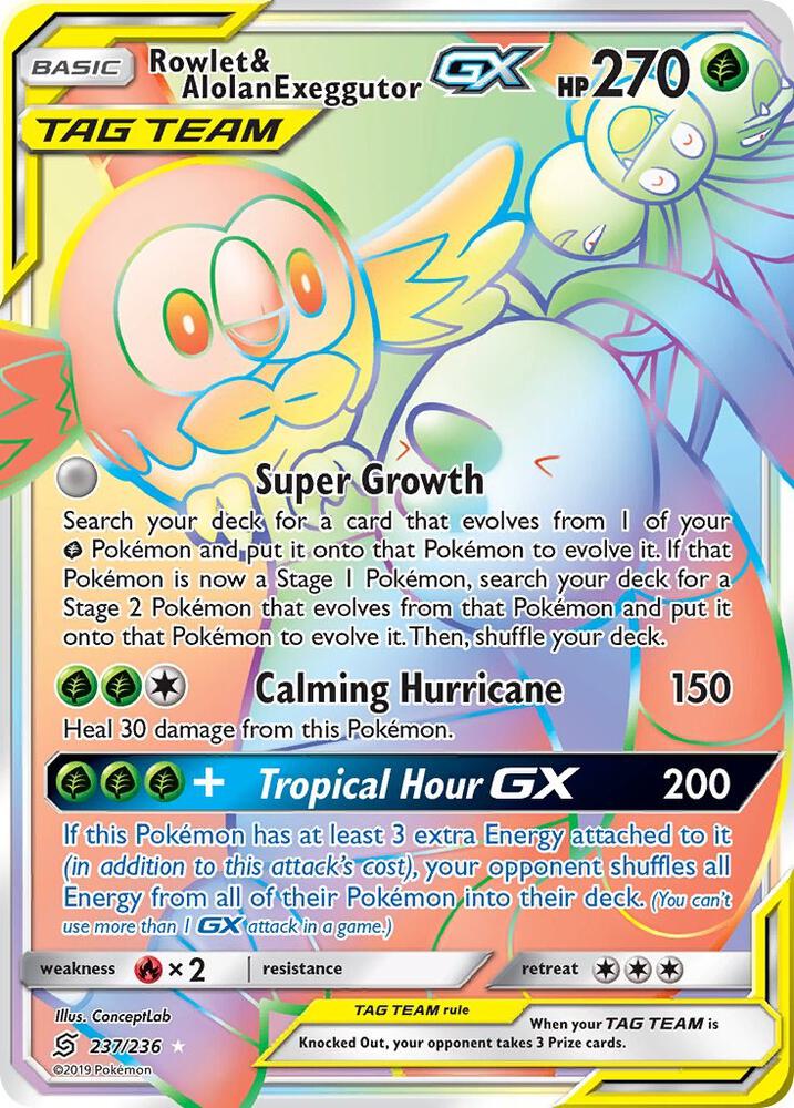 Rowlet and Alolan Exeggutor GX Secret 237/236 (SM - Unified Minds)  - Holofoil | Good Games Adelaide SA