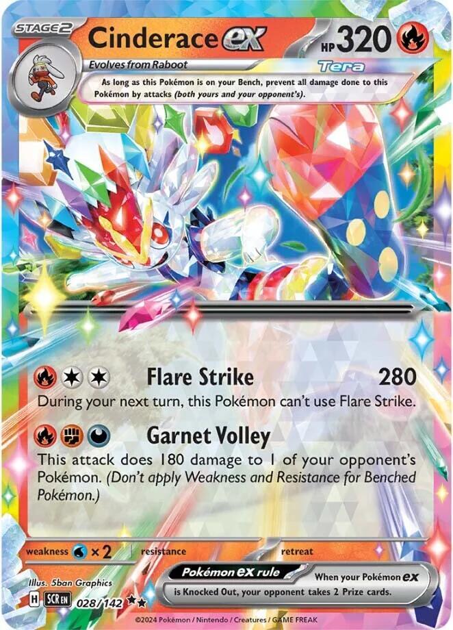 Cinderace ex 028/142 (SV07: Stellar Crown)  - Holofoil | Good Games Adelaide SA