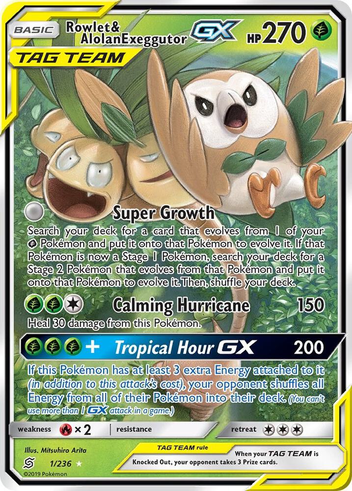 Rowlet and Alolan Exeggutor GX 1/236 (SM - Unified Minds)  - Holofoil | Good Games Adelaide SA