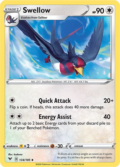 Swellow 134/185 (SWSH04: Vivid Voltage)  | Good Games Adelaide SA