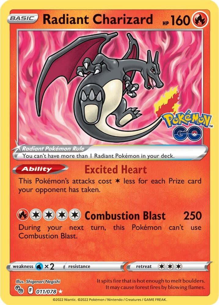 Radiant Charizard 011/078 (Pokemon GO)  - Holofoil | Good Games Adelaide SA