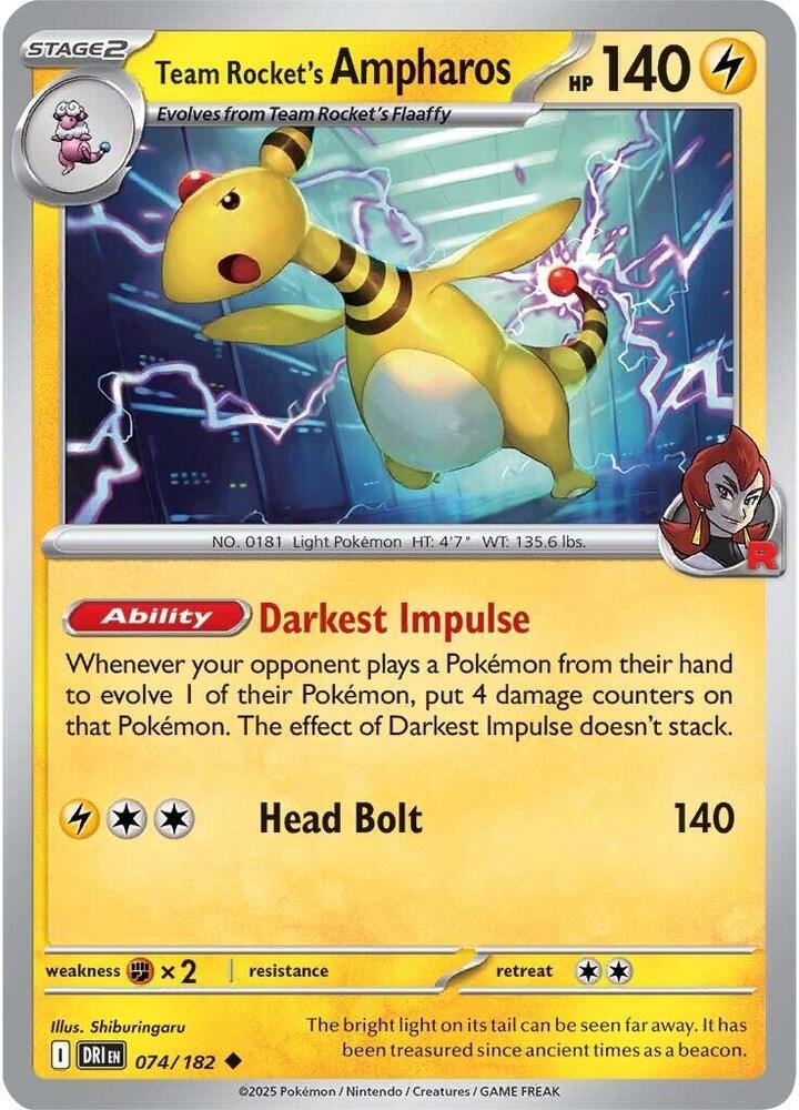 Team Rocket's Ampharos 074/182 (SV10: Destined Rivals)  | Good Games Adelaide SA