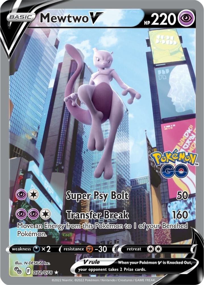 Mewtwo V Alternate Full Art 072/078 (Pokemon GO)  - Holofoil | Good Games Adelaide SA