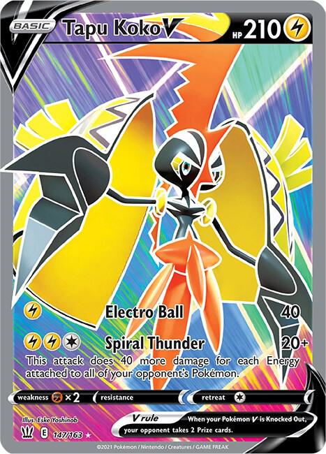 Tapu Koko V Full Art 147/163 (SWSH05: Battle Styles)  - Holofoil | Good Games Adelaide SA