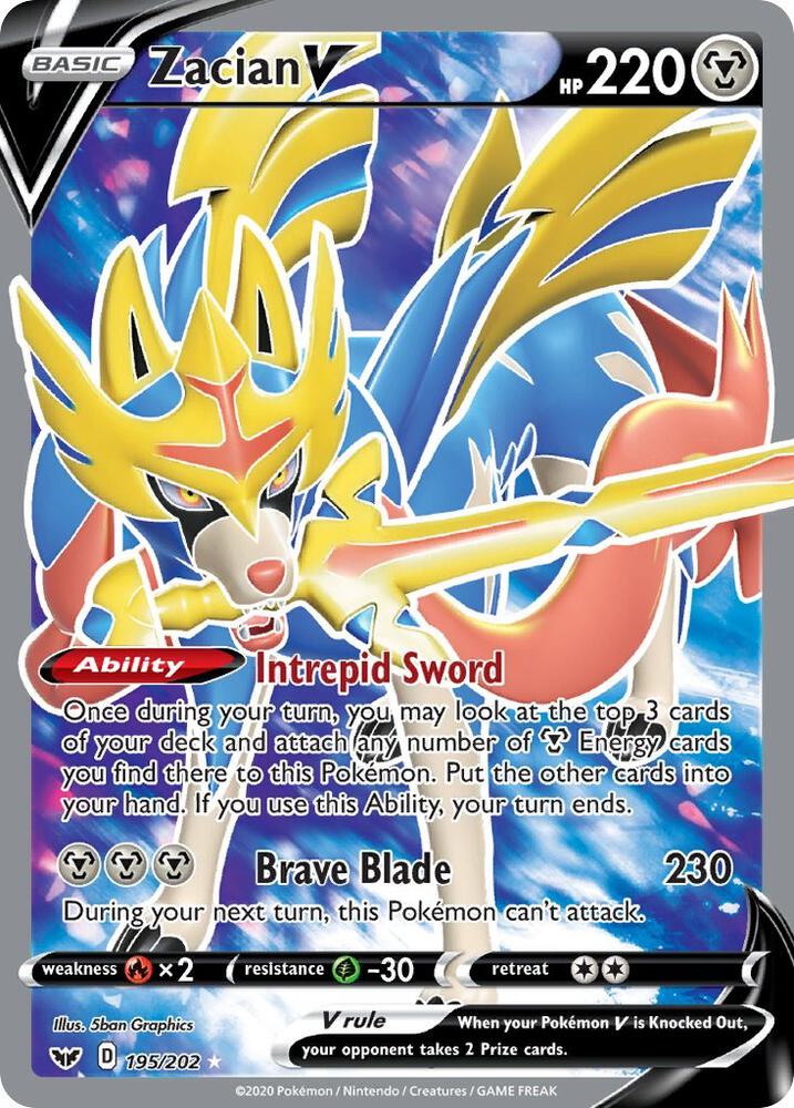 Zacian V Full Art 195/202 (SWSH01: Sword & Shield Base Set)  - Holofoil | Good Games Adelaide SA