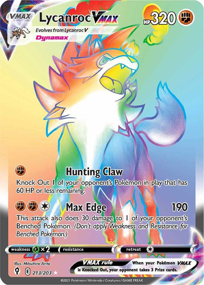 Lycanroc VMAX Secret 213/203 (SWSH07: Evolving Skies)  - Holofoil | Good Games Adelaide SA