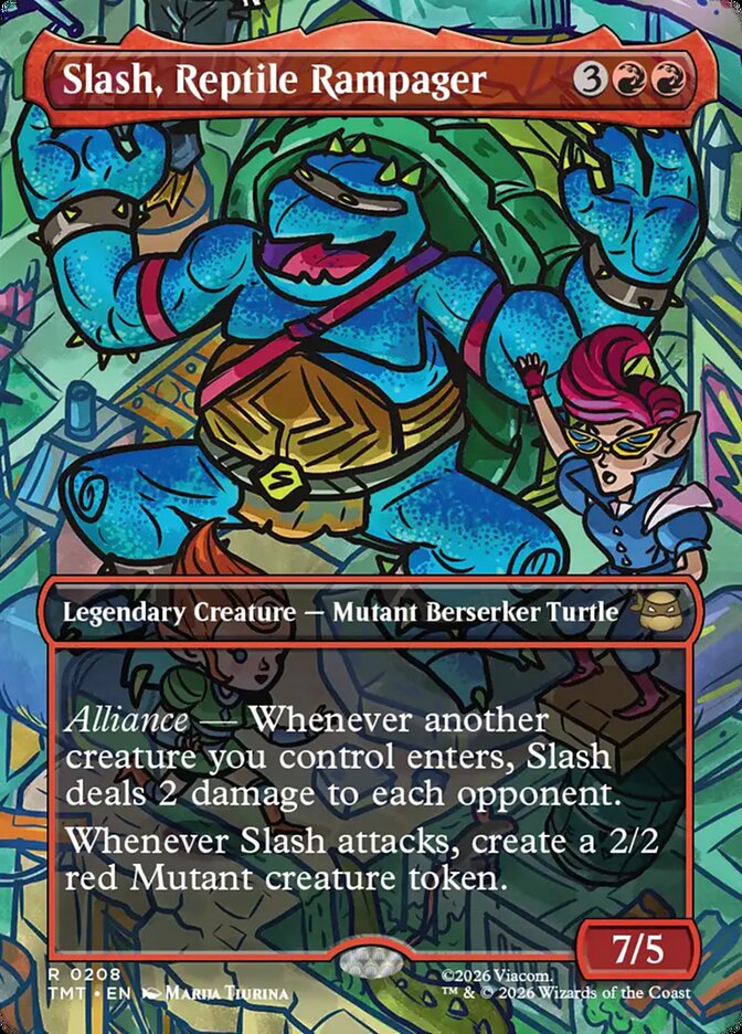 Slash Reptile Rampager Borderless 208 (Teenage Mutant Ninja Turtles)  - Borderless Foil | Good Games Adelaide SA