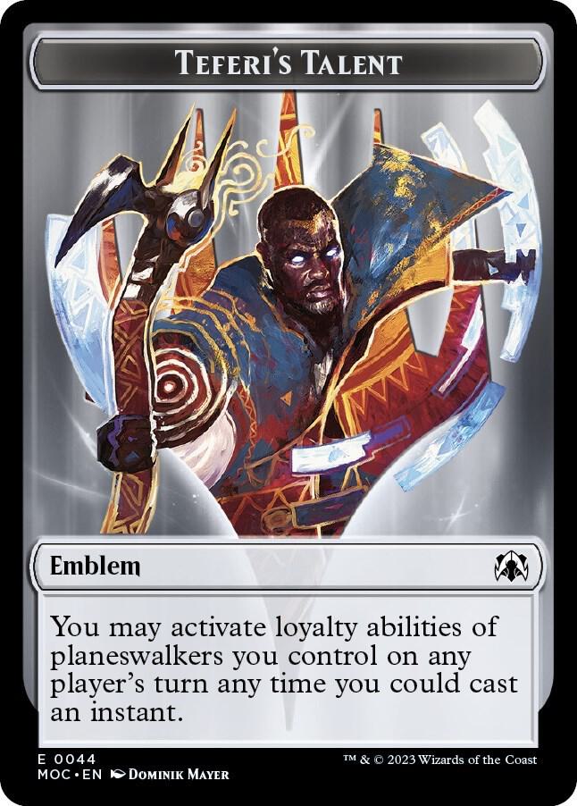 Emblem Teferis Talent Phyrexian Myr Double Sided Token 44 // 1 (Commander: March of the Machine)  - Foil | Good Games Adelaide SA
