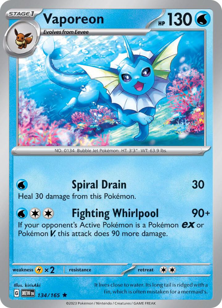 Vaporeon 134/165 (SV: Scarlet & Violet 151)  - Holofoil | Good Games Adelaide SA
