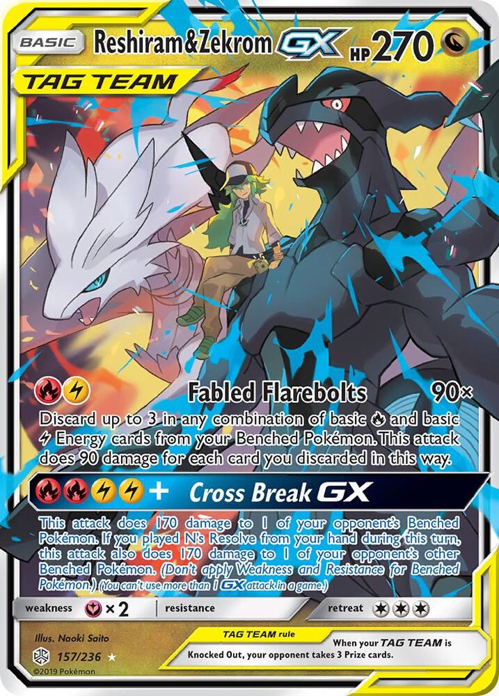 Reshiram and Zekrom GX 157/236 (SM - Cosmic Eclipse)  - Holofoil | Good Games Adelaide SA
