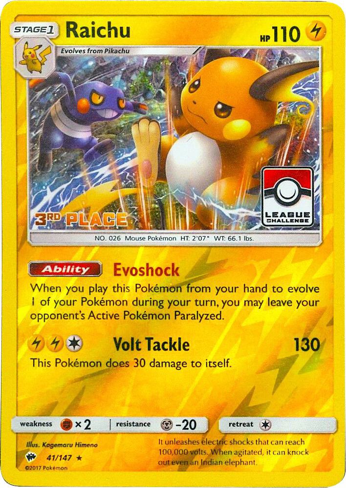 Raichu 41 147 League Challenge 3rd Place 041/147 (League & Championship Cards)  - Reverse Holofoil | Good Games Adelaide SA