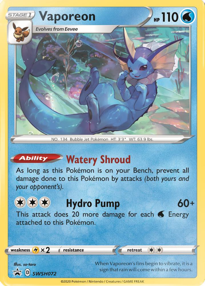 Vaporeon SWSH072 (SWSH: Sword & Shield Promo Cards)  - Holofoil | Good Games Adelaide SA