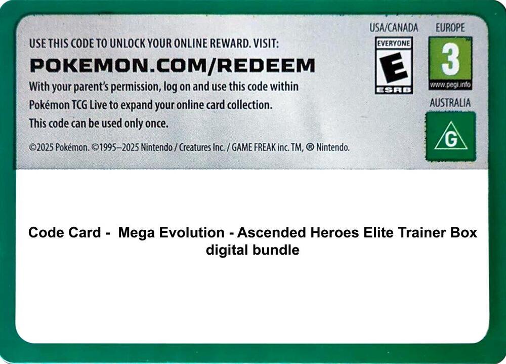 Code Card Ascended Heroes Elite Trainer Box digital bundle  (ME: Ascended Heroes)  | Good Games Adelaide SA