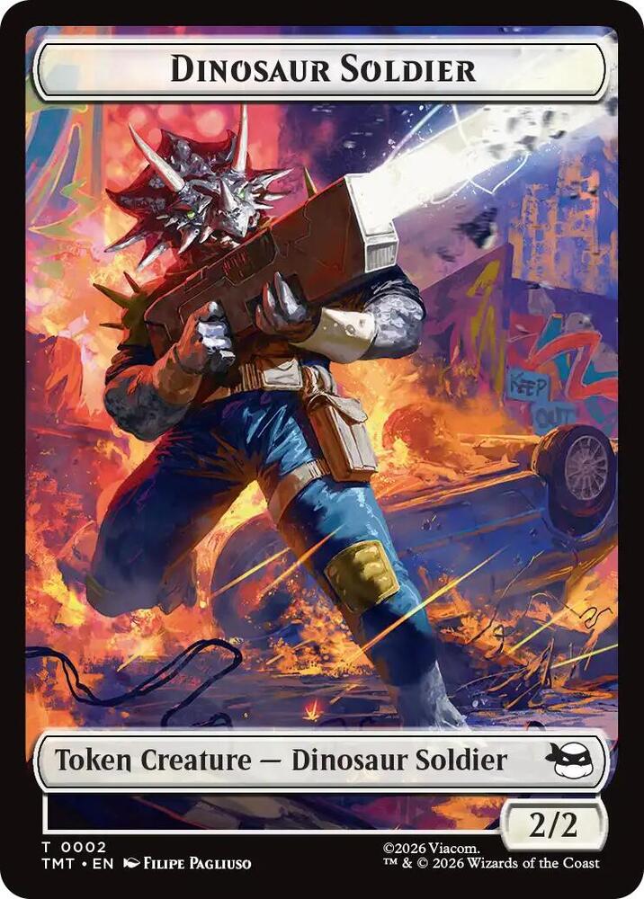 Dinosaur Soldier Copy Double Sided Token 2 // 1 (Teenage Mutant Ninja Turtles)  - Foil | Good Games Adelaide SA