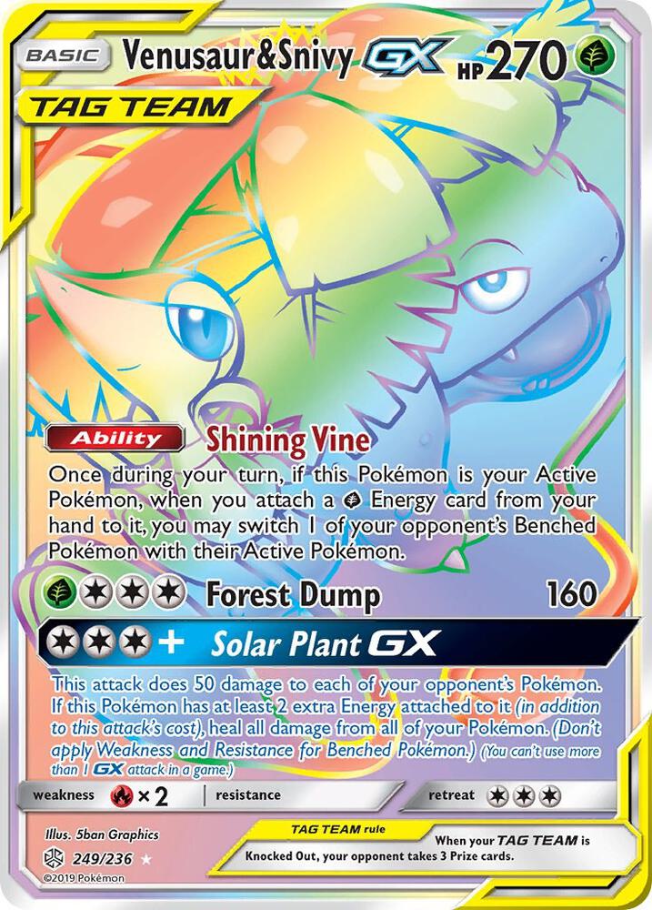 Venusaur and Snivy GX Secret 249/236 (SM - Cosmic Eclipse)  - Holofoil | Good Games Adelaide SA