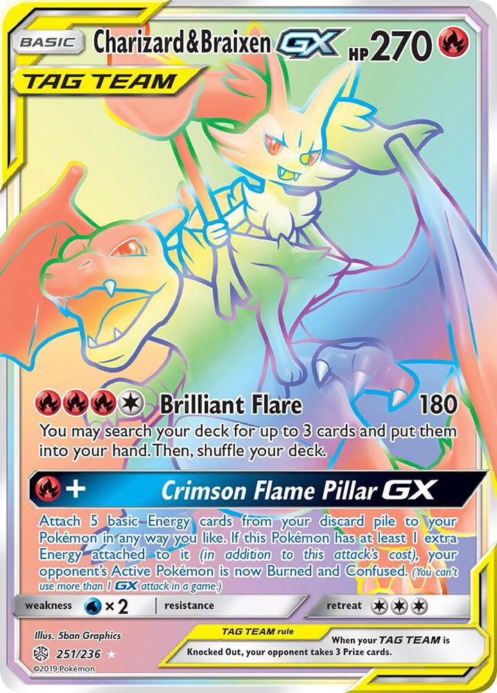 Charizard and Braixen GX Secret 251/236 (SM - Cosmic Eclipse)  - Holofoil | Good Games Adelaide SA