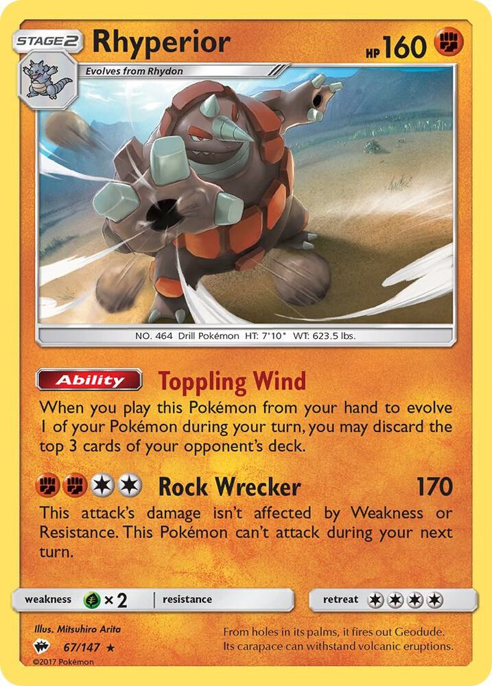 Rhyperior 67/147 (SM - Burning Shadows)  - Reverse Holofoil | Good Games Adelaide SA