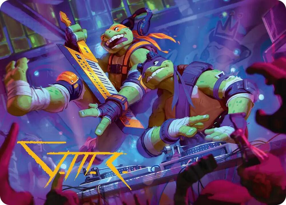 Mikey and Don Party Planners Art Card Gold Stamped Signature 15 (Art Series: Teenage Mutant Ninja Turtles)  | Good Games Adelaide SA