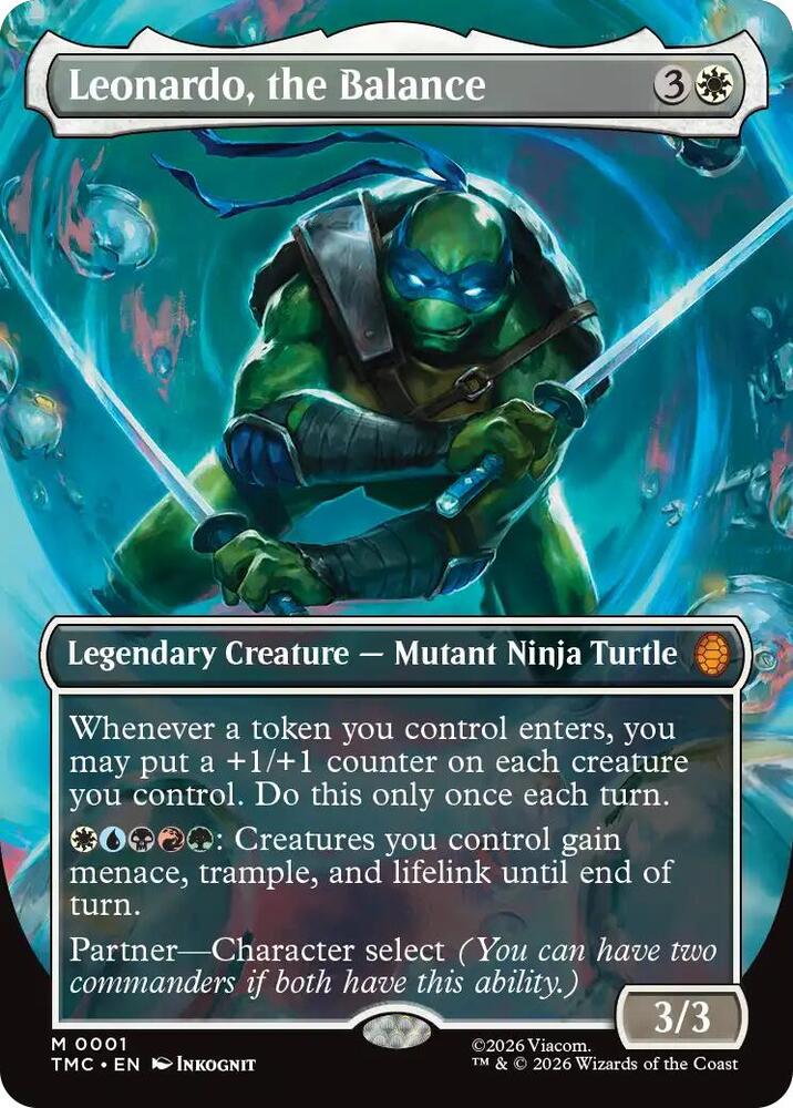 Leonardo the Balance 0001 Borderless 1 (Commander: Teenage Mutant Ninja Turtles)  - Foil | Good Games Adelaide SA