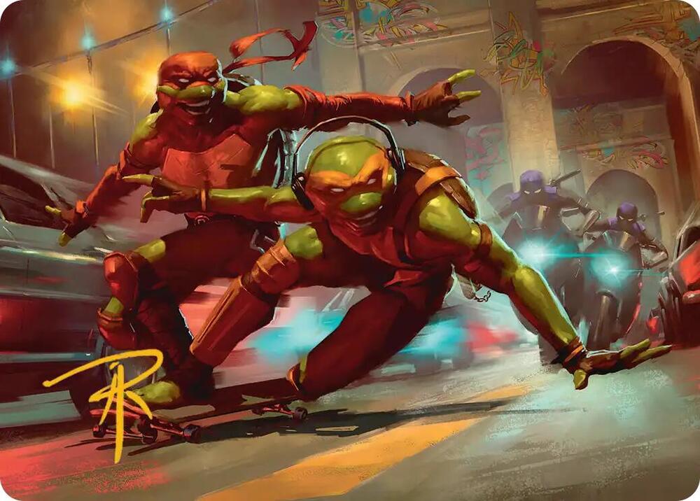 Raph and Mikey Troublemakers Art Card Gold Stamped Signature 17 (Art Series: Teenage Mutant Ninja Turtles)  | Good Games Adelaide SA