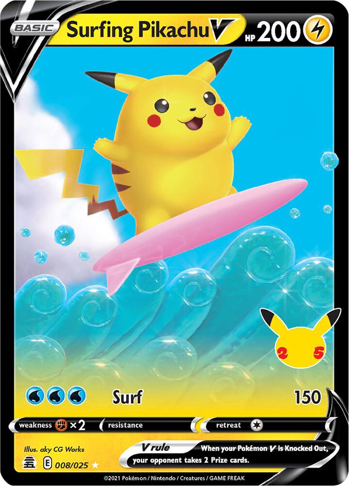 Surfing Pikachu V 008/025 (Celebrations)  - Holofoil | Good Games Adelaide SA