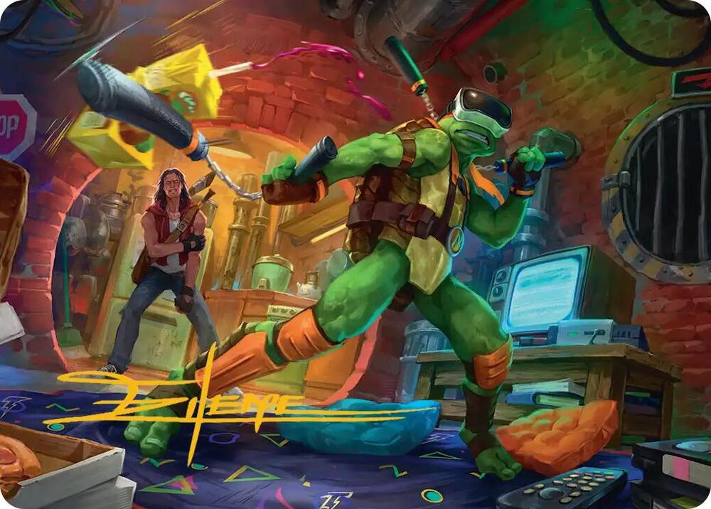 Michelangelo Game Master Art Card Gold Stamped Signature 13 (Art Series: Teenage Mutant Ninja Turtles)  | Good Games Adelaide SA