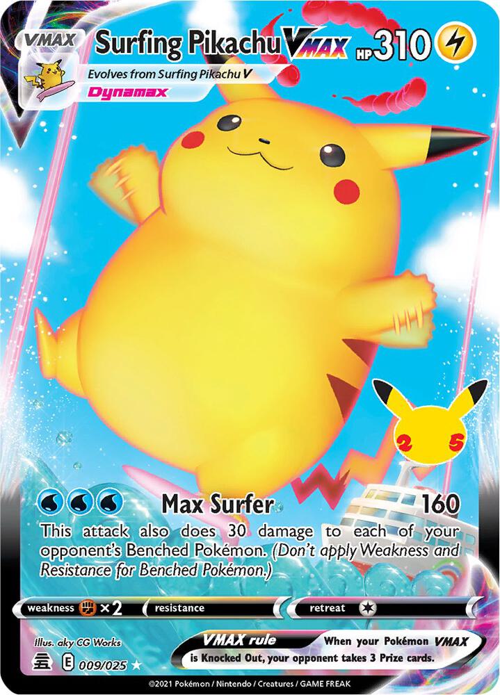 Surfing Pikachu VMAX 009/025 (Celebrations)  - Holofoil | Good Games Adelaide SA
