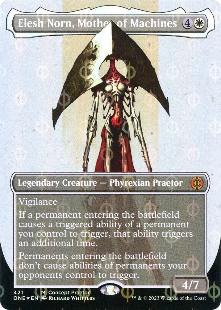 Elesh Norn, Mother of Machines 421 (Phyrexia: All Will Be One)  - Borderless Compleat Foil | Good Games Adelaide SA