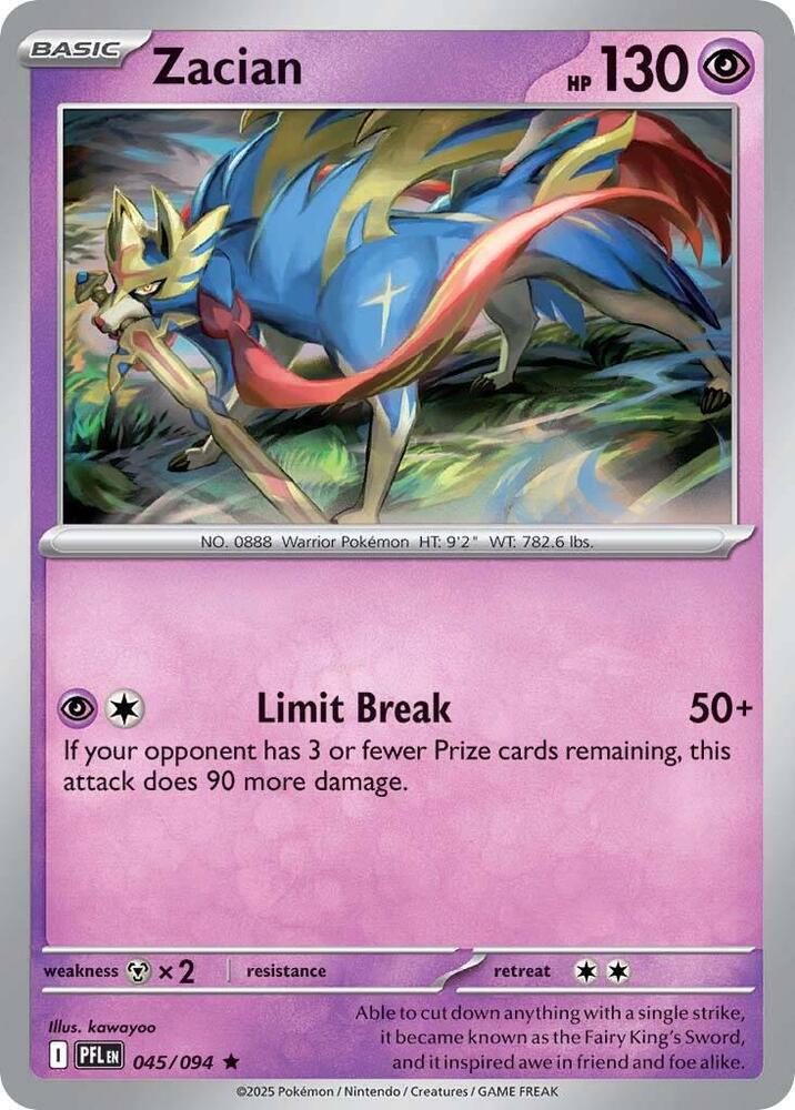 Zacian 045/094 (ME02: Phantasmal Flames)  - Reverse Holofoil | Good Games Adelaide SA